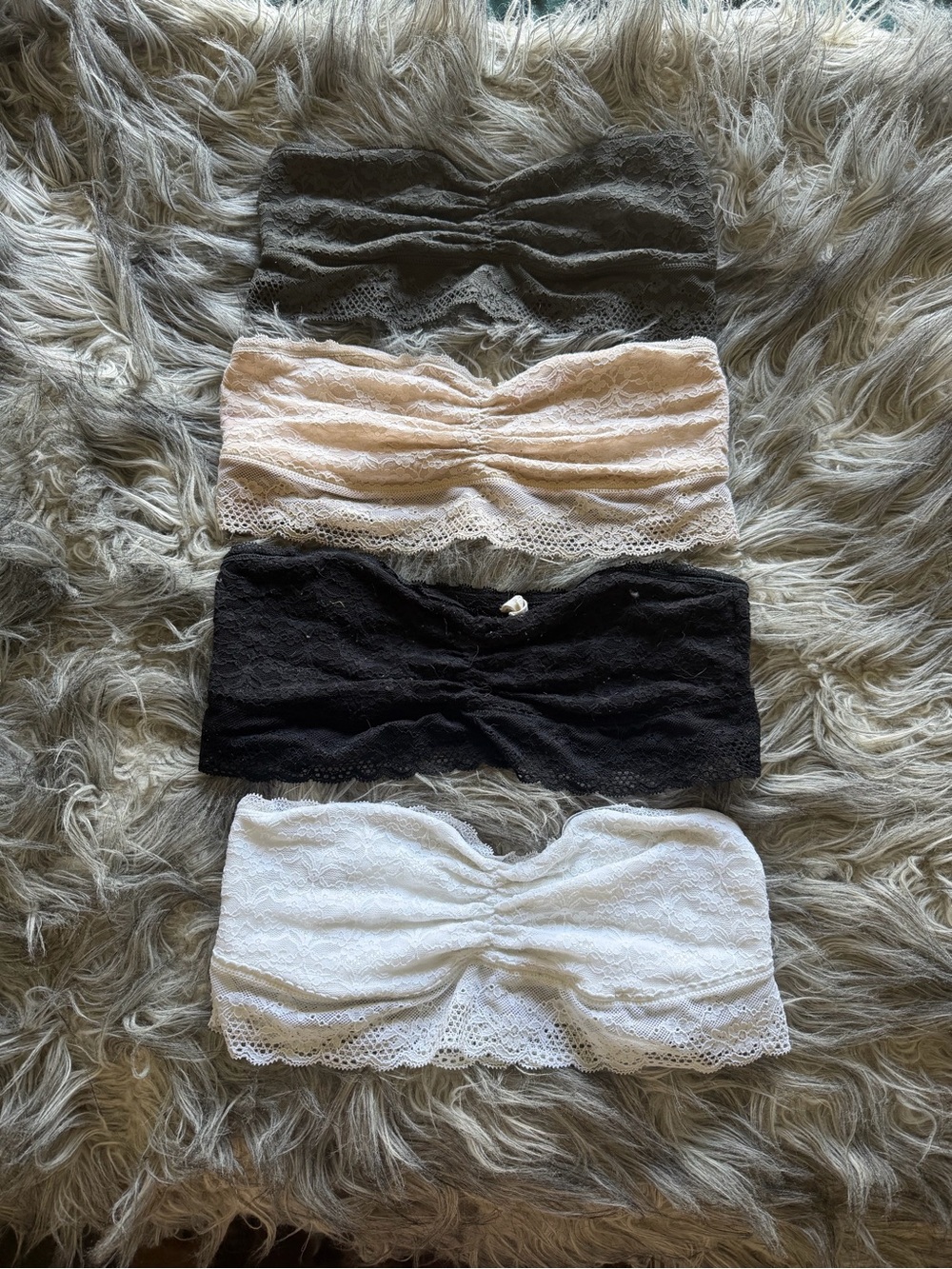 Lace Bandeau Bra Tops - 4 Pack (Black, White, Nude, Charcoal)